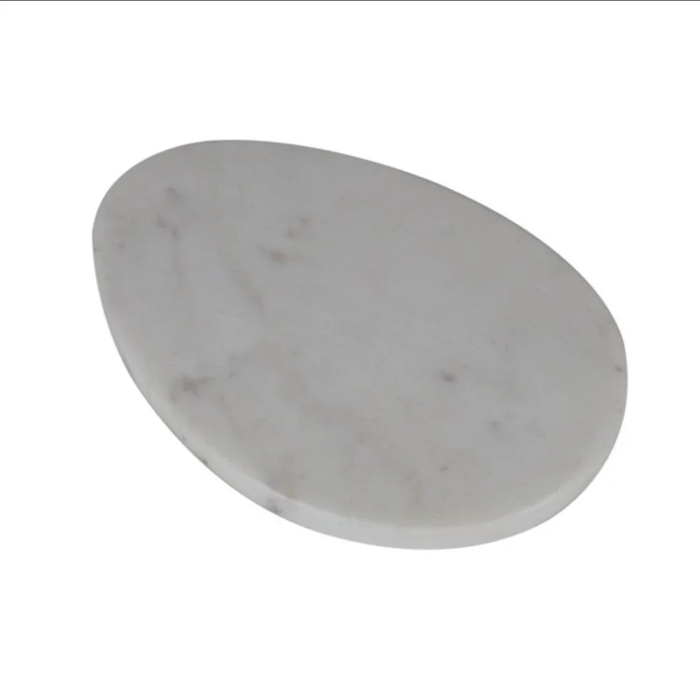 Bullseye's Playground White Marble Egg Shaped Serving Board 9x6.5 Polished Stone